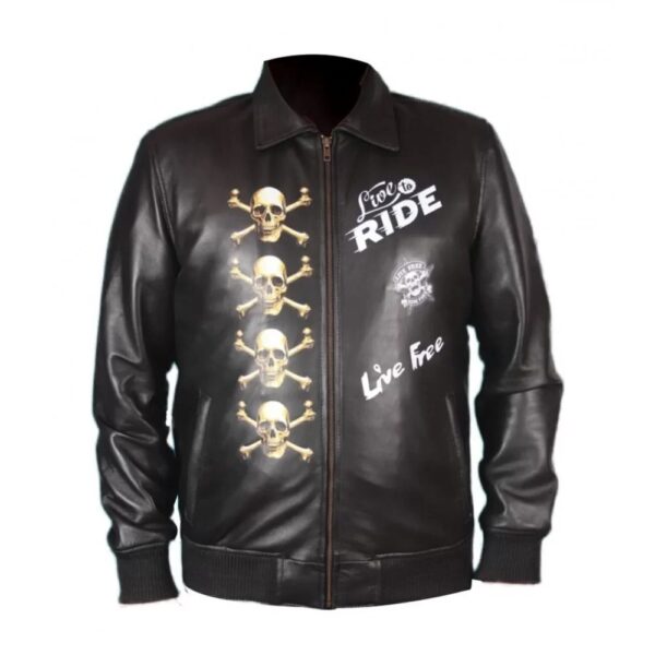 Danger Skull & Bone Ride Print Biker Leather Jacket