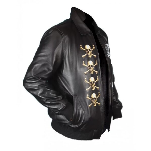 Danger Skull & Bone Ride Print Biker Leather Jacket - Image 2