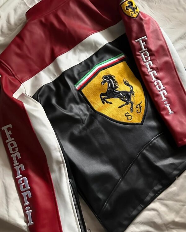 Ferrari Black & Maroon Leather Racing Jacket - Image 2