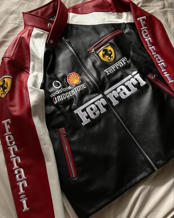 Ferrari Black & Maroon Leather Racing Jacket