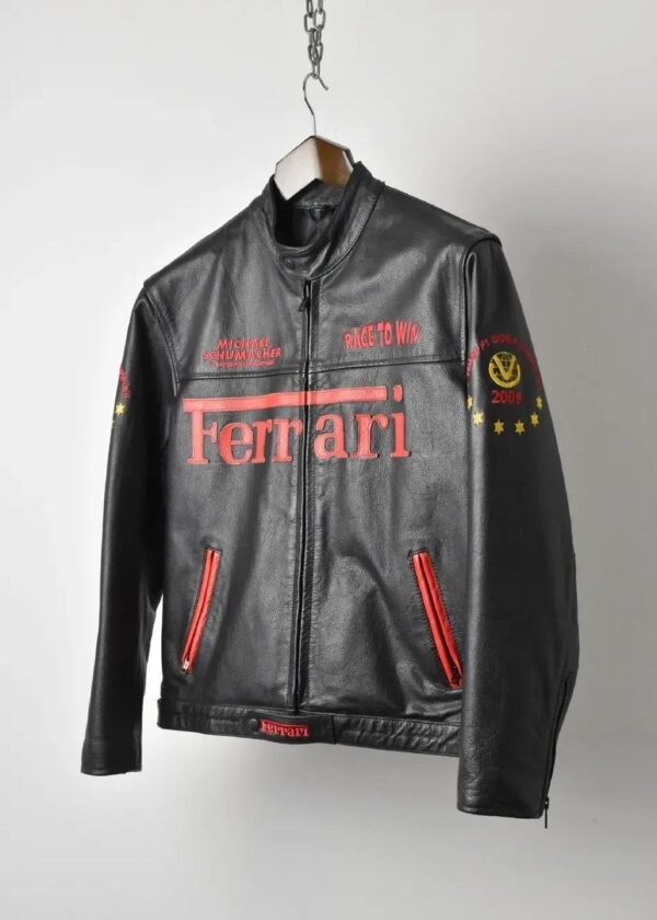 Ferrari Matt Black Racing Leather Jacket