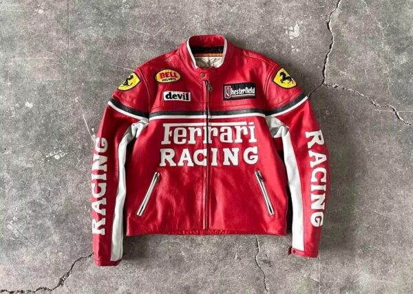 Ferrari Vintage Red Motorbike Leather Jacket