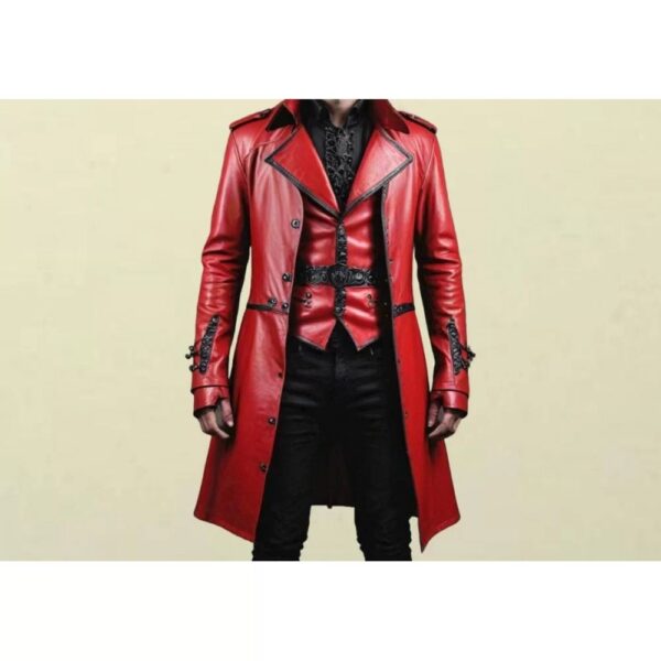 Genuine Leather Men Red Coat