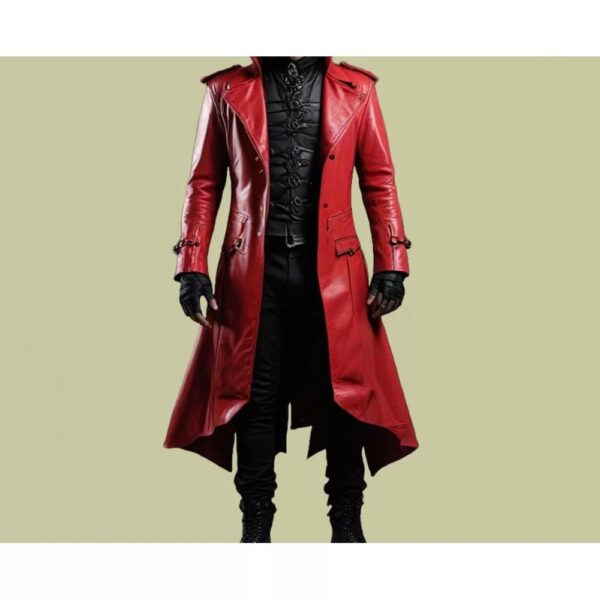 Handmade Men Red Leather Vampire Coat
