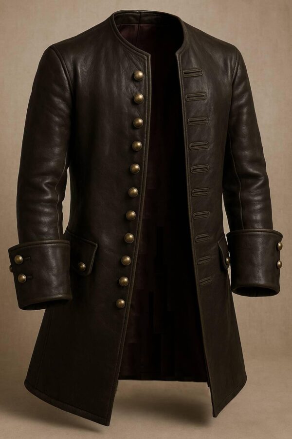 Handmade Vintage Dark Brown Leather Frock Coat