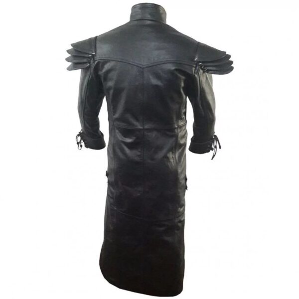 Men Black Genuine Leather Steampunk Gothic Duster Long Coat - Image 2