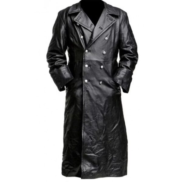 Men Genuine Black Leather Steampunk Gothic Long Coat