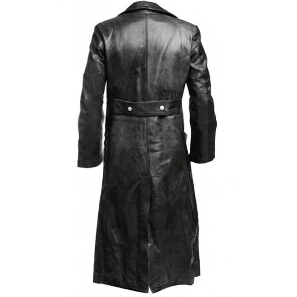 Men Genuine Black Leather Steampunk Gothic Long Coat - Image 2