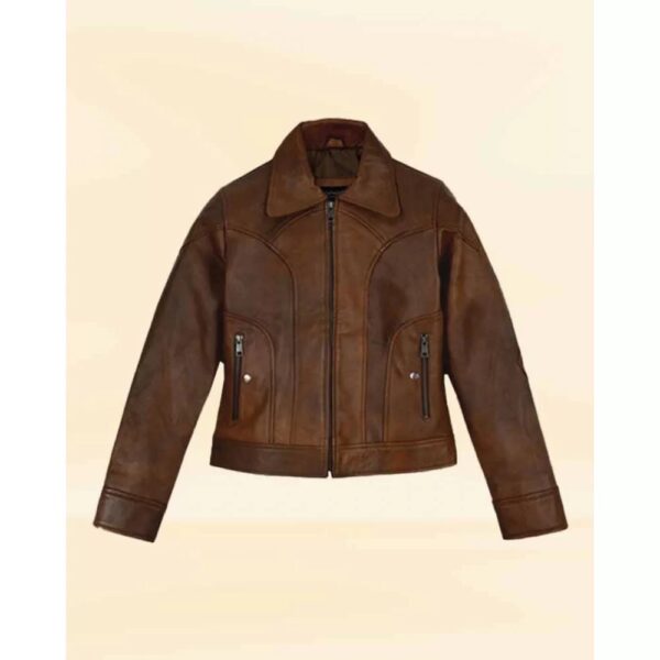 Selena Gomez Brown Leather Jacket