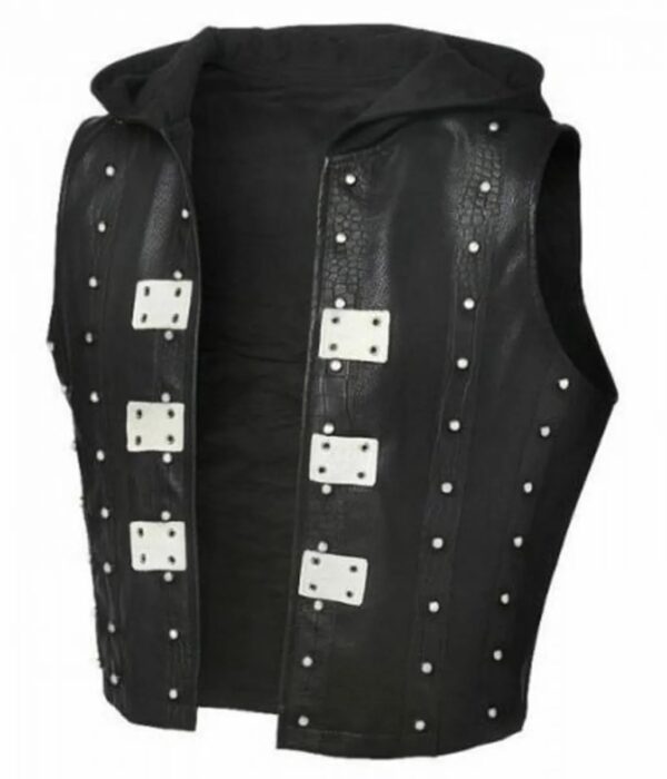 WWE AJ Styles Studded Leather Hooded Vest