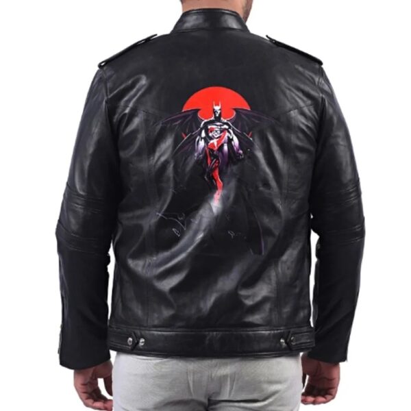 Batman Black Leather Biker Jacket - Image 5
