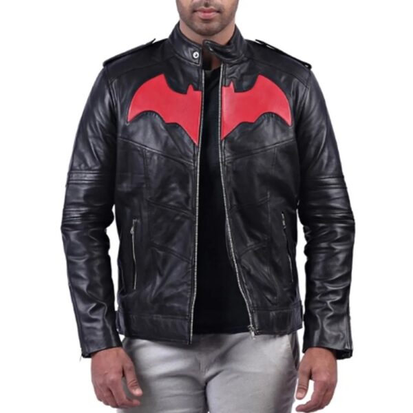 Batman Black Leather Biker Jacket - Image 2