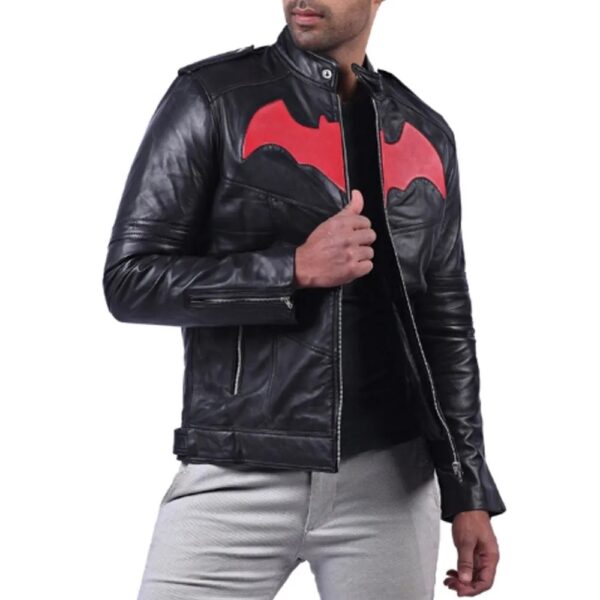 Batman Black Leather Biker Jacket - Image 3