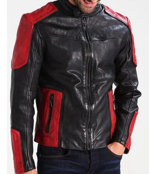 Mens Red and Black Biker Jacket
