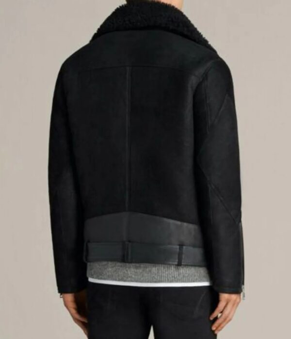 Men Brooklyn Black Shearling Leather Jacket with Fur Collar - Image 2