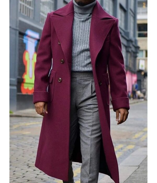 Men Burgundy Wool Trench Coat
