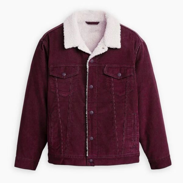 Burgundy Sherpa Trucker Cord Western Jacket