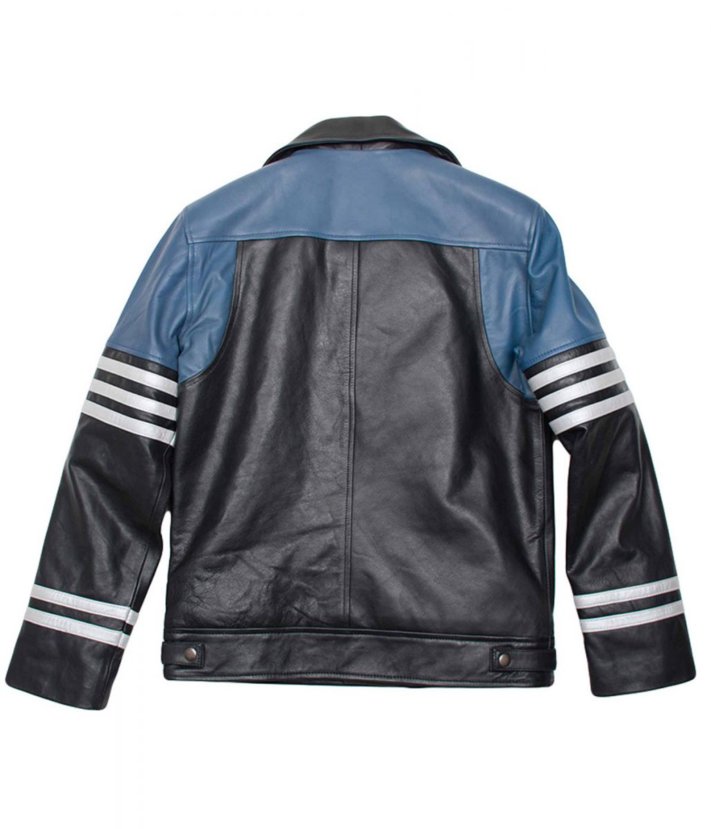 classic black and blue leather biker jacket scaled 1
