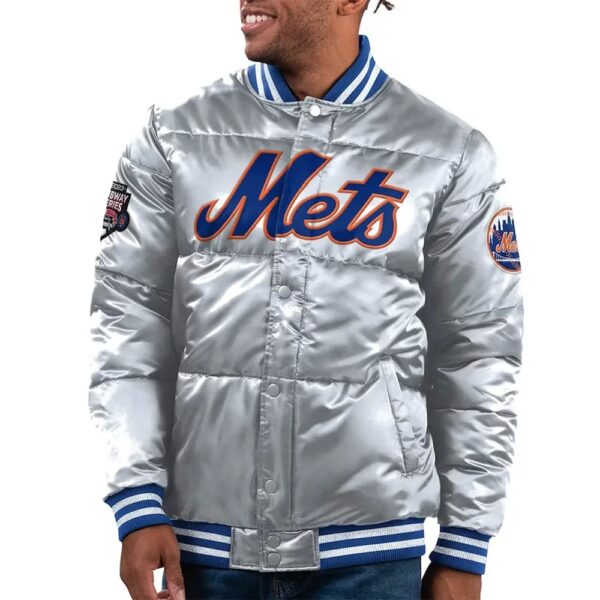 NY Mets Cooperstown Bronx Puffer Satin Jacket - Image 3