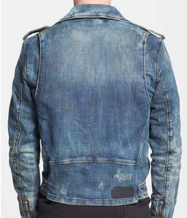 Mens Blue Jean Biker Jacket - Image 2
