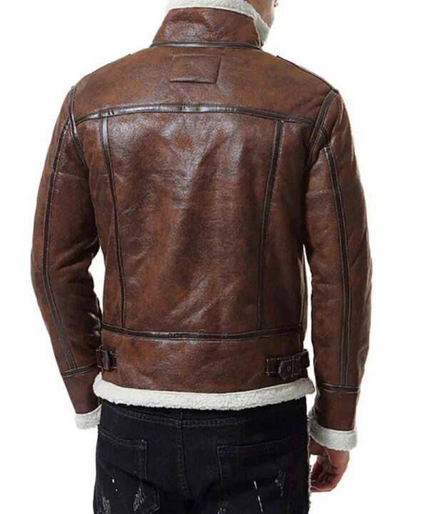 Men Biker Shearling Bomber Distressed Leather Jacket - Image 2