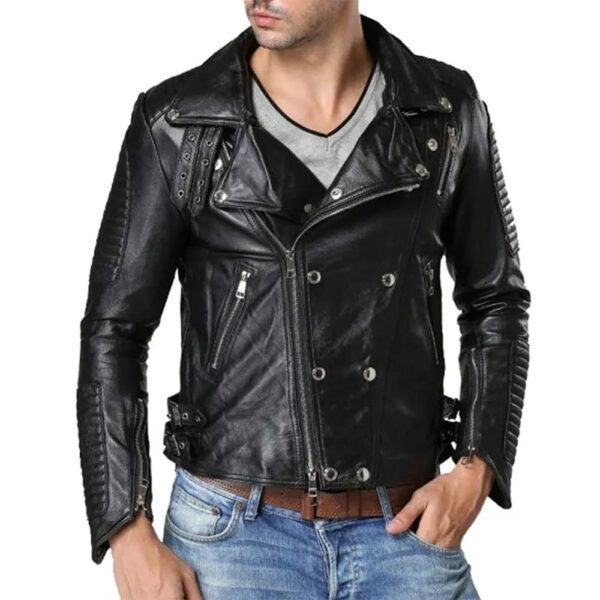 Men Padded Double Breasted Leather Jacket