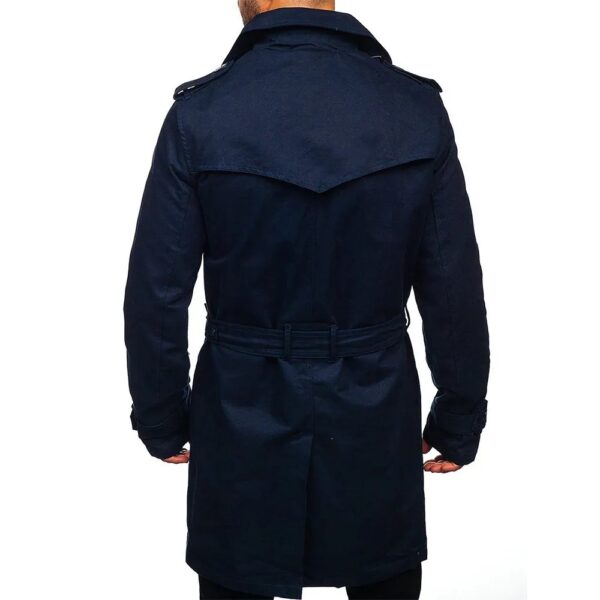 Men Double-Breasted Navy Blue Trench Coat - Image 3