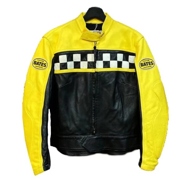 Kendall Jenner Race Flag Cafe Racer Leather Jacket
