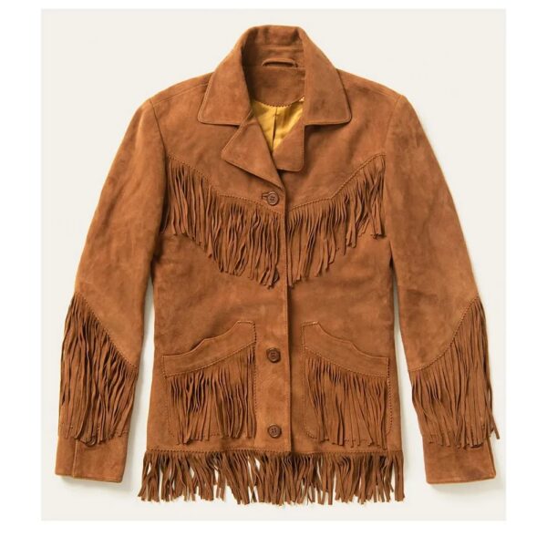 Womens Suede Leather Fringe Jacket - Image 2