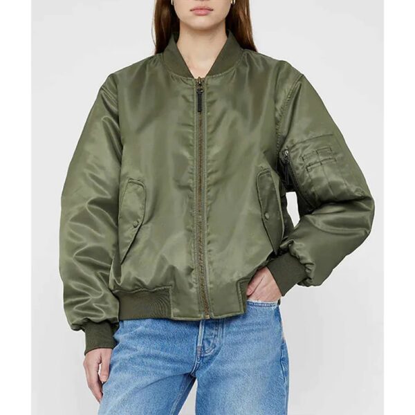 Women Leon Army Green Bomber Jacket