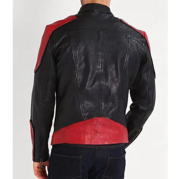Mens Red and Black Biker Jacket - Image 4