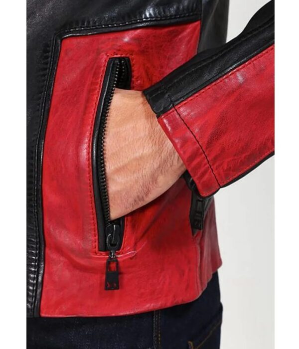 Mens Red and Black Biker Jacket - Image 3