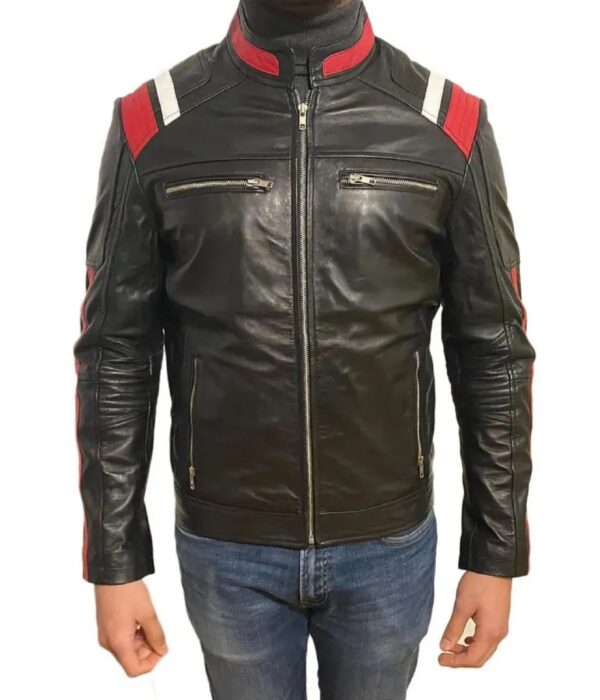 Biker Men Retro Style Black Real Leather Jacket