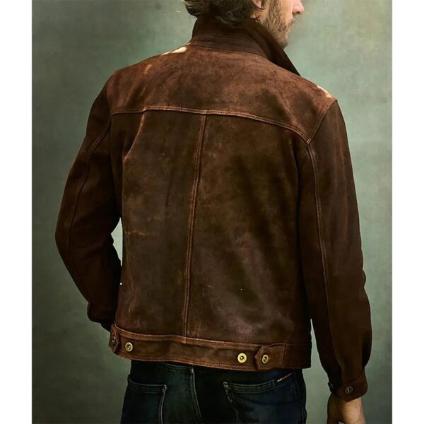 Men Brown Suede Leather Trucker Jacket - Image 2