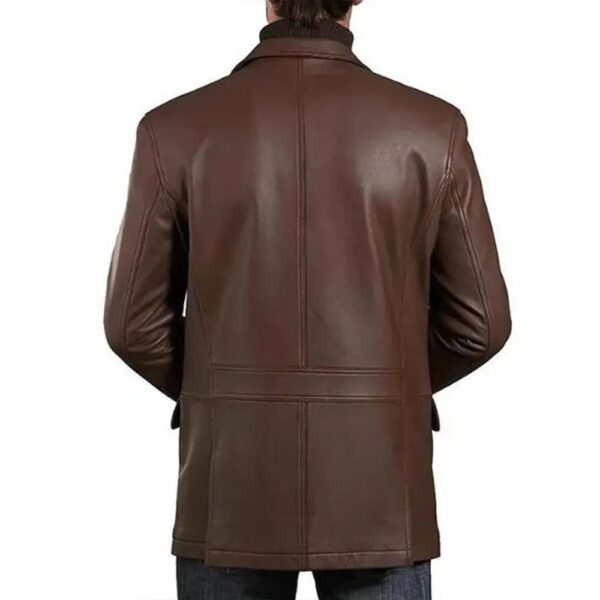 Men Classic Brown Two-Button Leather Blazer - Image 2