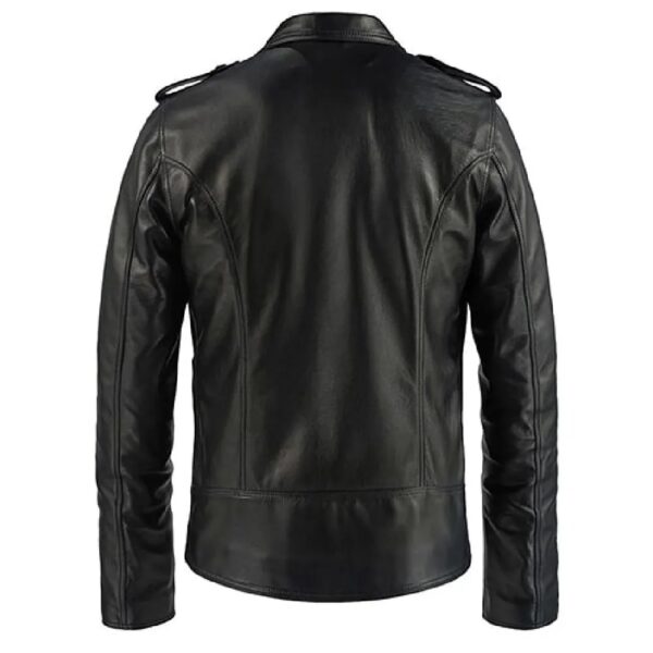 Mens Double Breasted Black Leather Blazer - Image 2