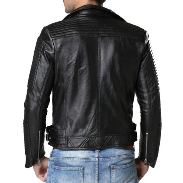 Men Padded Double Breasted Leather Jacket - Image 3