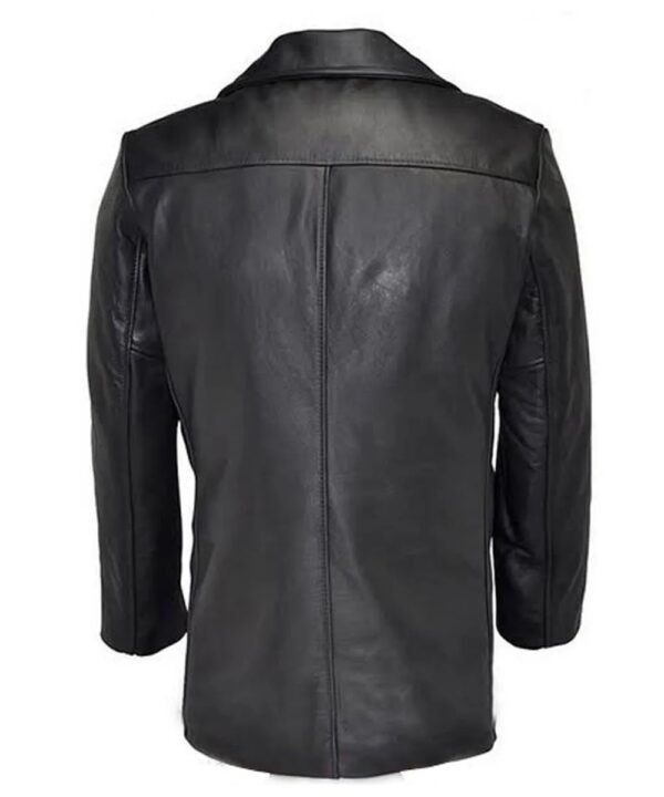 Men Naval Black Leather Peacoat - Image 2