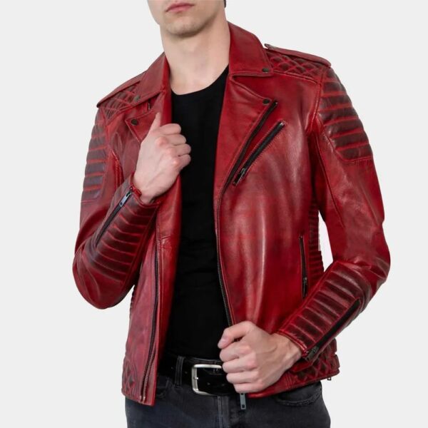 Bold Men Red Padded Leather Biker Jacket