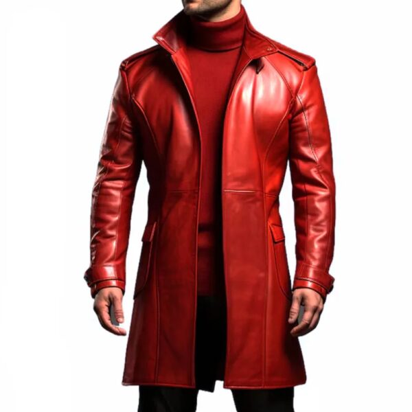 Men 100% Red Real Leather Coat