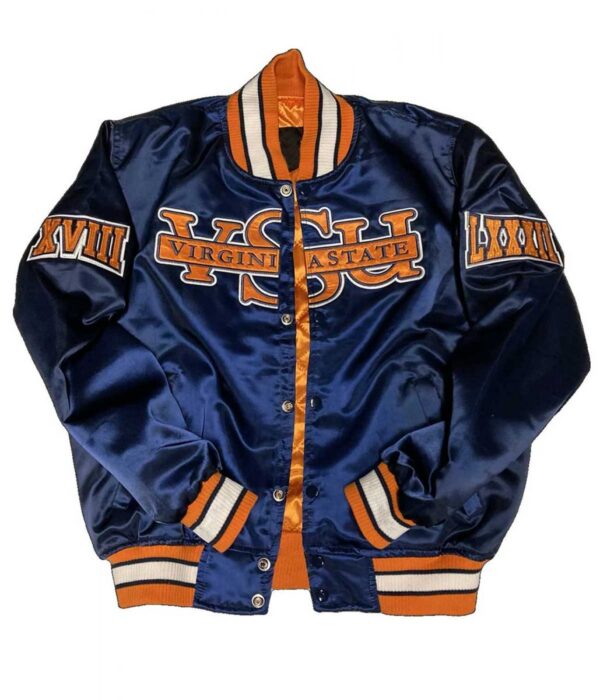 Men Blue Virginia State University Satin Bomber Jacket