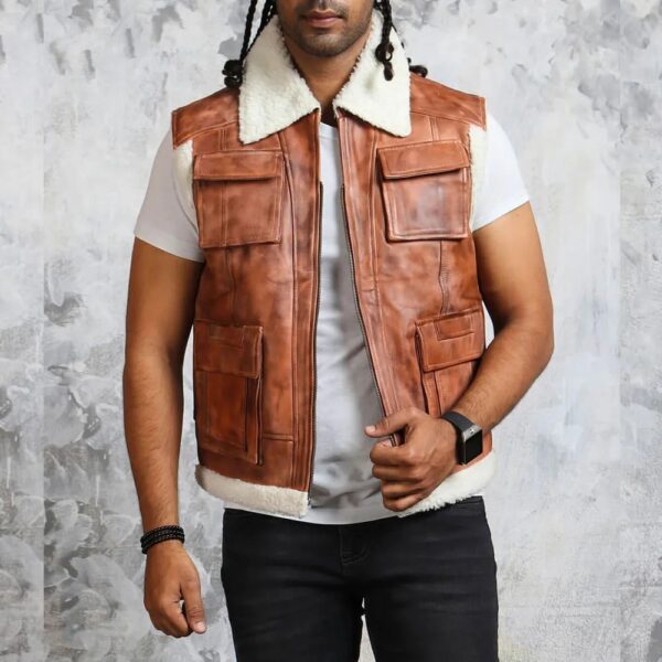 Men Winter Leather Vest with Fur Lining