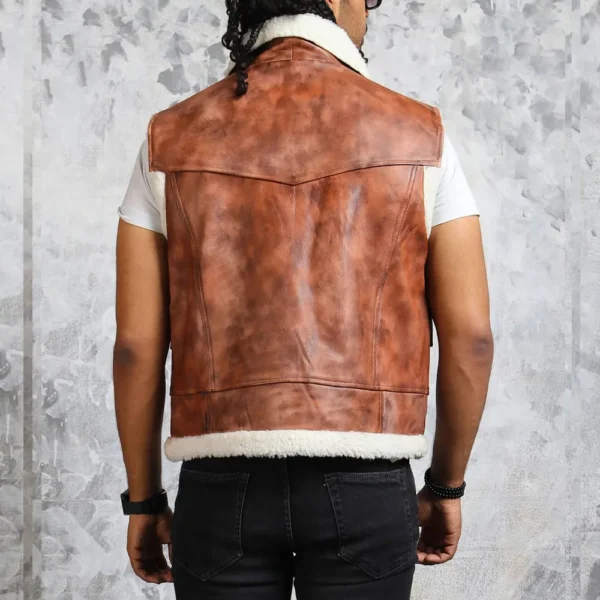 Men Winter Leather Vest with Fur Lining - Image 3