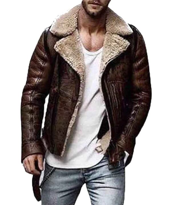 Men WJM001 Brown Shearling Leather Jacket