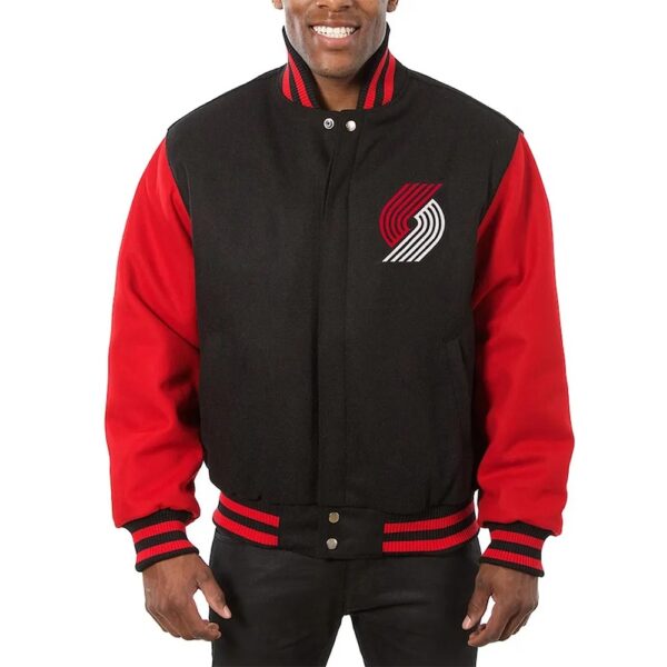 Portland Trail Blazers Black and Red Wool Varsity Jacket