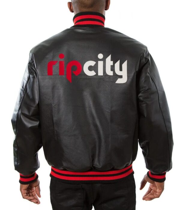 Varsity Portland Trail Blazers Black Leather Jacket - Image 2