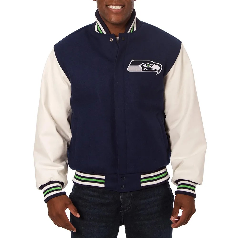 seattle seahawks varsity blue and white jacket