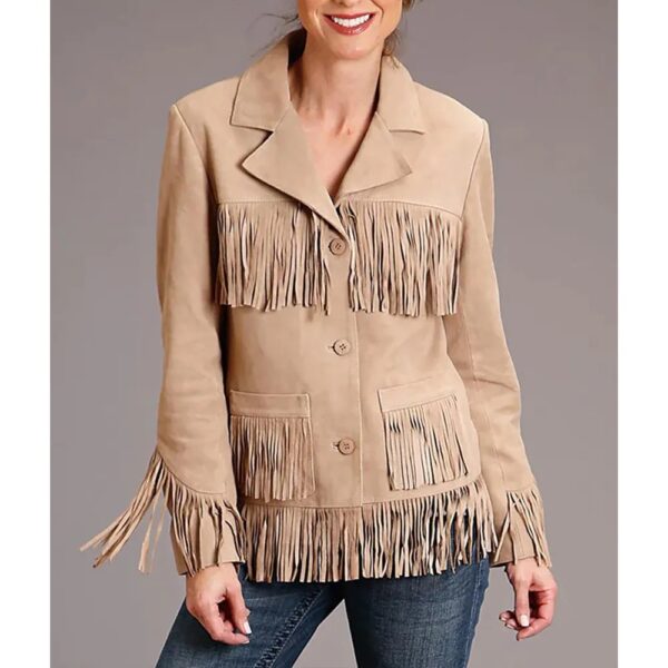 Womens Suede Leather Fringe Jacket