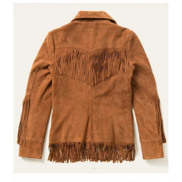 Womens Suede Leather Fringe Jacket - Image 4