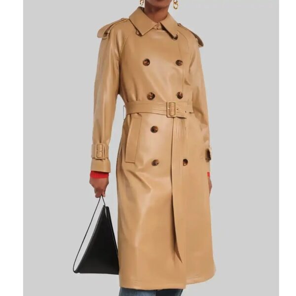 Taylor Swift Brown Leather Trench Coat - Image 2